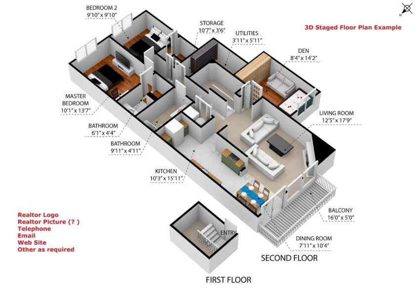 3D Floor Plans with Simulated Furniture and Room Measurements